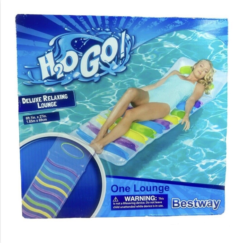 H2O Go! Deluxe Relaxing Lounge Inflatable Pool Float 6ft Transparent Clear Raft - Picture 2 of 7